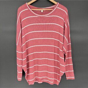 Francesca's Women's Oversized Striped Knit Shirt L Pink & White Boho Casual